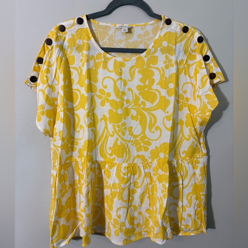 Cato Yellow and White Boxy Blouse with Buttoned Details